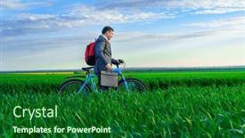  Presentation with rides - Presentation having businessman-rides-a-bicycle background and a forest green colored foreground