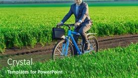  Presentation with rides - Presentation consisting of businessman-rides-a-bicycle background and a forest green colored foreground