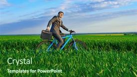  Presentation with rides - Slide set featuring businessman-rides-a-bicycle background and a forest green colored foreground