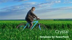  Presentation with rides - Slide set having businessman-rides-a-bicycle background and a forest green colored foreground