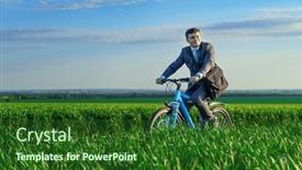  Presentation with green nature - Slides consisting of businessman-rides-a-bicycle background and a forest green colored foreground