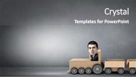  Presentation with image of car racing - Audience pleasing PPT theme consisting of businessman riding in carton train backdrop and a  colored foreground