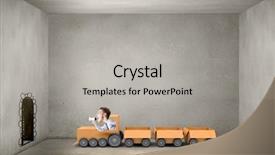  Presentation with image of car racing - Slide deck enhanced with businessman riding in carton train background and a  colored foreground