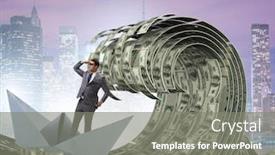  Presentation with collaboration paper dolls - PPT theme consisting of businessman-riding-paper-boat background and a gray colored foreground