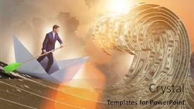  Presentation with boat - Presentation theme with businessman-riding-paper-boat background and a coral colored foreground