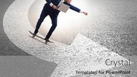  Presentation with financial - Presentation design with businessman-riding-skateboard-on-financial background and a light gray colored foreground