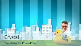  Presentation with rubber duck - Beautiful theme featuring businessman riding yellow rubber duck backdrop and a arctic colored foreground