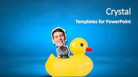  Presentation with rubber duck - Slide set having businessman riding yellow rubber duck background and a teal colored foreground