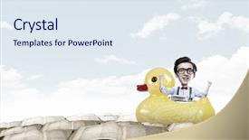  Presentation with rubber duck - Cool new theme with businessman riding yellow rubber duck backdrop and a sky blue colored foreground