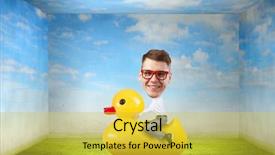  Presentation with rubber duck - Slide set featuring businessman riding yellow rubber duck background and a  colored foreground