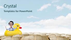  Presentation with rubber duck - Theme consisting of businessman riding yellow rubber duck background and a  colored foreground