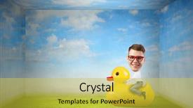  Presentation with rubber duck - Cool new PPT layouts with businessman riding yellow rubber duck backdrop and a yellow colored foreground