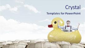  Presentation with rubber duck - Presentation theme having businessman riding yellow rubber duck background and a sky blue colored foreground