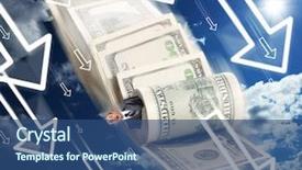  Presentation with raining money falling - Beautiful PPT theme featuring businessman rolled in money falling backdrop and a ocean colored foreground