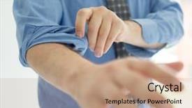  Presentation with work the word in your life - Presentation theme having businessman rolling his sleeves ready background and a coral colored foreground