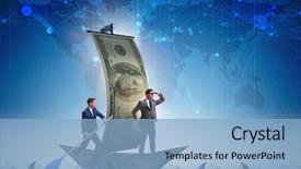  Presentation with rowing - Presentation theme with businessman rowing on dollar boat in business financial concept background and a light blue colored foreground