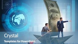  Presentation with rowing - Beautiful slides featuring businessman rowing on dollar boat backdrop and a teal colored foreground