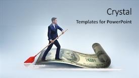  Presentation with rowing - Cool new PPT theme with businessman rowing on dollar boat backdrop and a light blue colored foreground