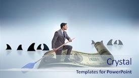  Presentation with rowing - Colorful slide deck enhanced with businessman rowing on dollar boat backdrop and a sky blue colored foreground