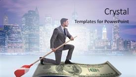  Presentation with rowing - Presentation design with businessman rowing on dollar boat background and a  colored foreground