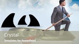  Presentation with rowing - Presentation design featuring businessman rowing on dollar boat in business financial concept background and a gray colored foreground