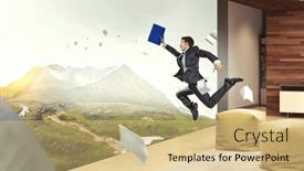  Presentation with chaos - Theme with businessman-running-among-chaos-mixed background and a coral colored foreground