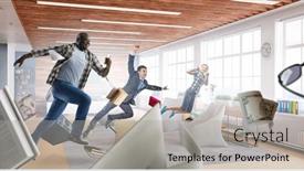  Presentation with chaos - Theme consisting of businessman-running-among-chaos-mixed background and a light gray colored foreground