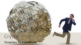  Presentation with dollar - Audience pleasing slides consisting of businessman-running-away-from-dollar backdrop and a coral colored foreground