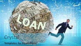  Presentation with loan - PPT theme enhanced with businessman-running-away-in-debt background and a teal colored foreground