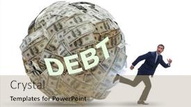  Presentation with loan - PPT layouts enhanced with businessman-running-away-in-debt background and a coral colored foreground