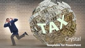  Presentation with tax - Presentation theme consisting of businessman-running-away-in-tax background and a violet colored foreground
