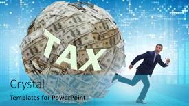  Presentation with tax - Beautiful PPT theme featuring businessman-running-away-in-tax backdrop and a teal colored foreground