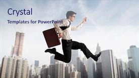  Presentation with liger fast - Beautiful PPT layouts featuring businessman running fast with cityscape backdrop and a lemonade colored foreground