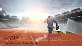  Presentation with running - Presentation design having businessman-running-in-a-hurry background and a red colored foreground