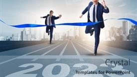  Presentation with new year - PPT theme with businessman-running-to-new-2023 background and a light blue colored foreground