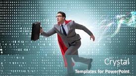  Presentation with running - Presentation theme having businessman-running-towards-digital-achievements background and a teal colored foreground