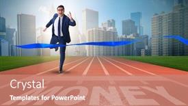  Presentation with running - Cool new presentation with businessman-running-towards-money backdrop and a coral colored foreground
