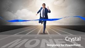 Presentation with starting line red running track - Cool new presentation with businessman running towards money backdrop and a gray colored foreground