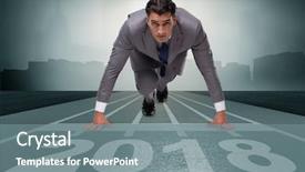  Presentation with new year - PPT theme having businessman running towards new year background and a gray colored foreground