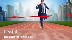  Presentation with lunar new year ox - Cool new slide deck with businessman running towards new year backdrop and a coral colored foreground