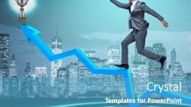  Presentation with prize - PPT theme enhanced with businessman-running-towards-prize-cup background and a teal colored foreground