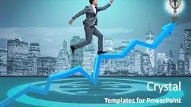  Presentation with prize - Theme having businessman running towards prize cup background and a teal colored foreground