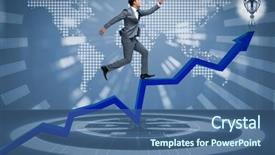  Presentation with prize - Cool new PPT layouts with businessman running towards prize cup backdrop and a ocean colored foreground