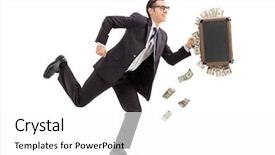  Presentation with bag - Presentation design consisting of businessman running with a bag background and a white colored foreground
