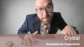  Presentation with scary - Audience pleasing slides consisting of businessman's scary look backdrop and a coral colored foreground