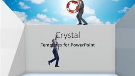  Presentation with saving - Presentation design featuring businessman saving colleague with lifebuoy background and a light gray colored foreground