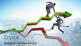  Presentation with saving - Beautiful slide deck featuring businessman-saving-competitor-during backdrop and a light blue colored foreground