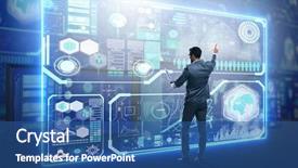  Presentation with data mining - Slide deck enhanced with businessman searching for big data background and a ocean colored foreground