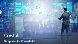  Presentation with data mining - Amazing slide set having businessman searching for big data backdrop and a ocean colored foreground