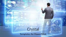  Presentation with data mining - Slide deck enhanced with businessman searching for big data background and a light blue colored foreground